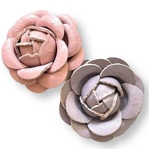 Two Vintage Carol Lee Camellia Brooch Pins Gardenia Style Flowers